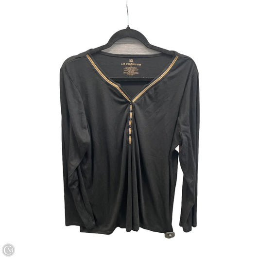Top Long Sleeve By Liz Claiborne In Black & Gold, Size: Xl