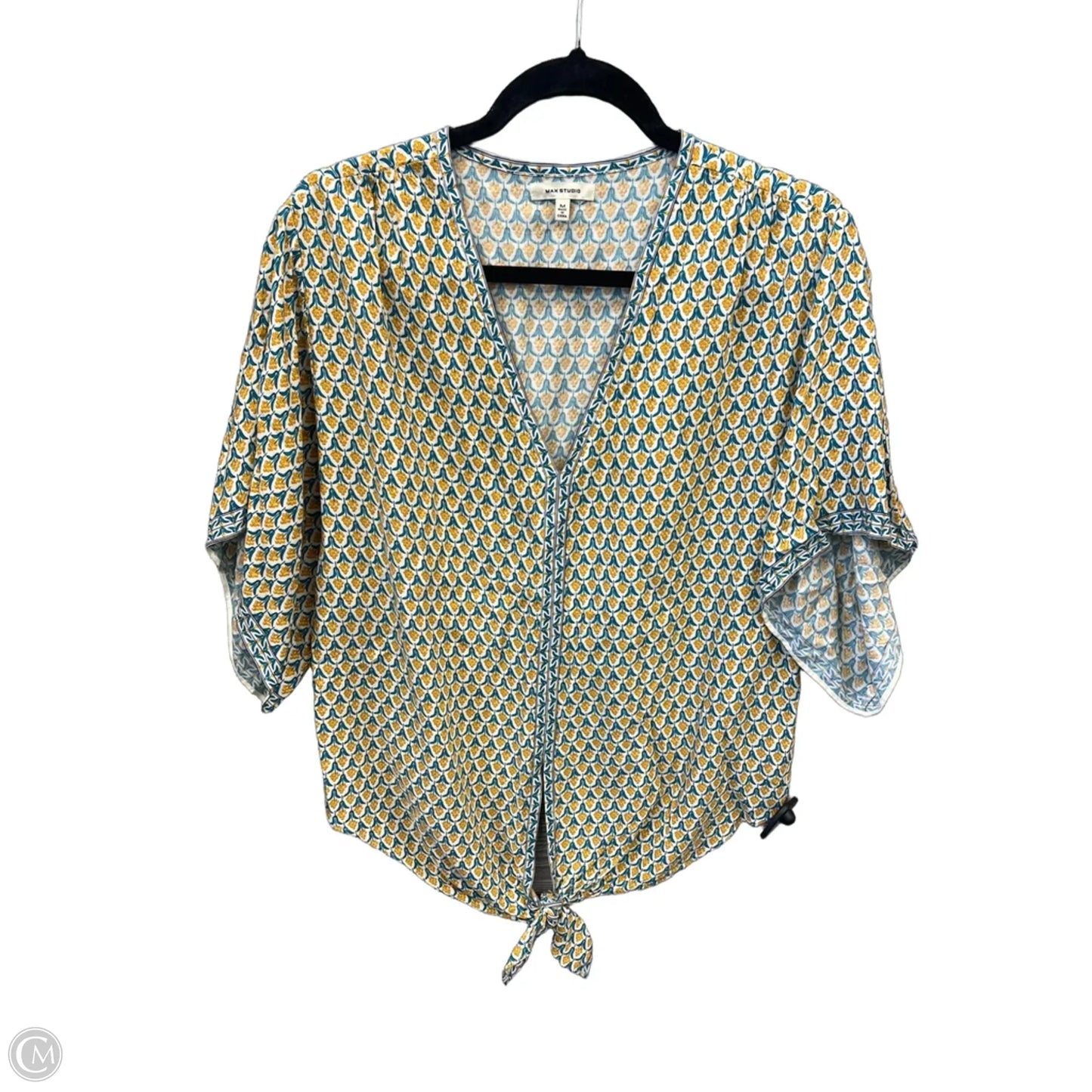 Top Short Sleeve By Max Studio In Blue & Yellow, Size: M