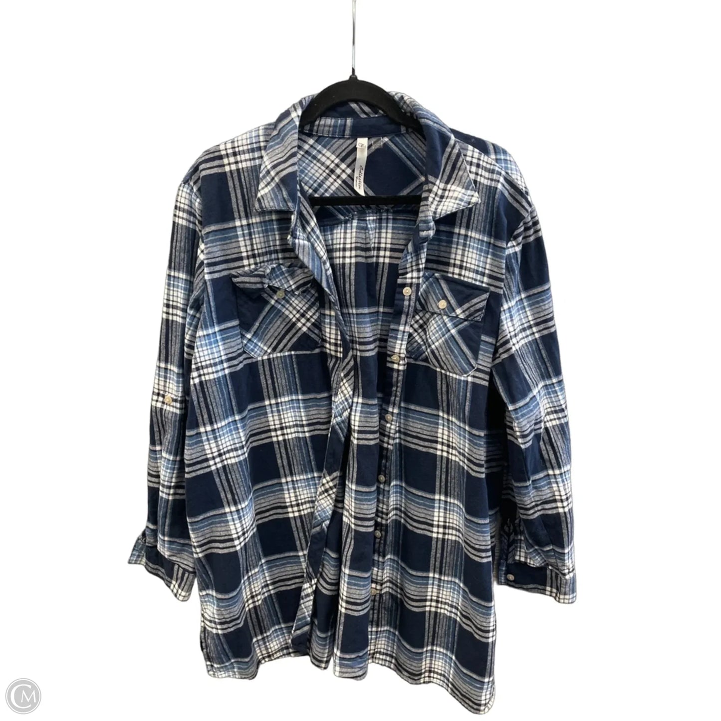 Top Long Sleeve By Ny Collection In Plaid Pattern, Size: 1x