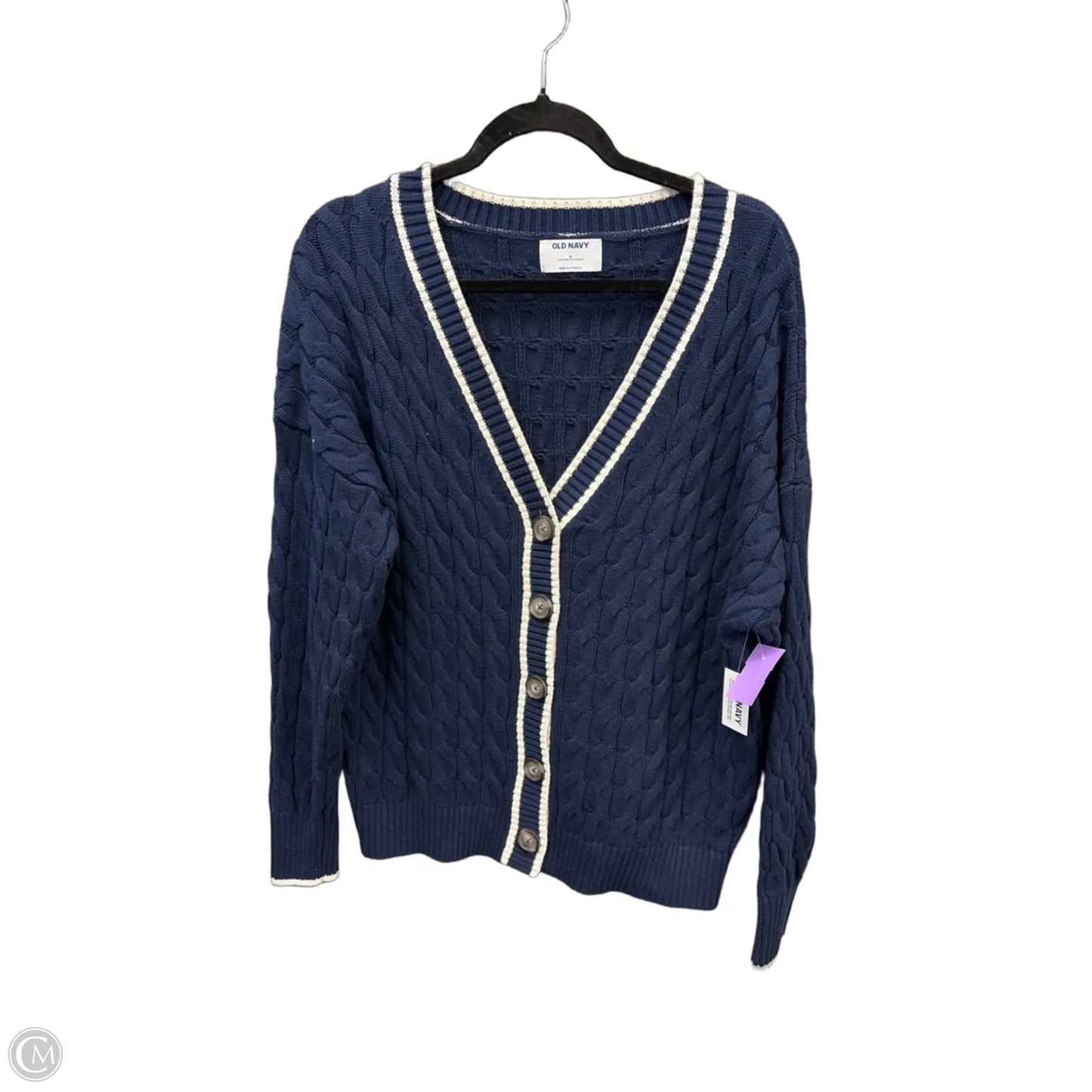 Sweater Cardigan By Old Navy In Blue & White, Size: M