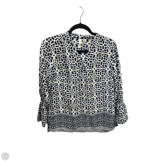 Top Long Sleeve By Tacera In Blue & White, Size: S