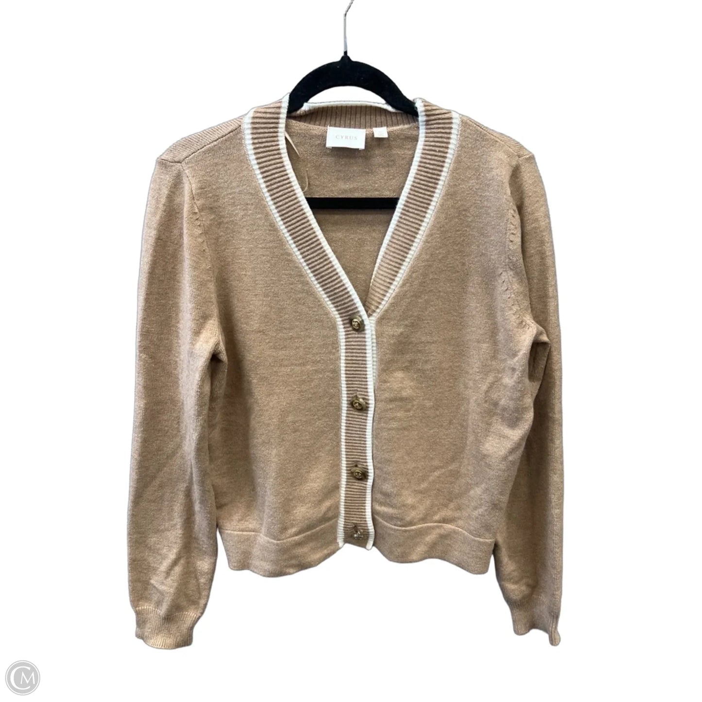Sweater Cardigan By Cyrus In Brown & White, Size: M