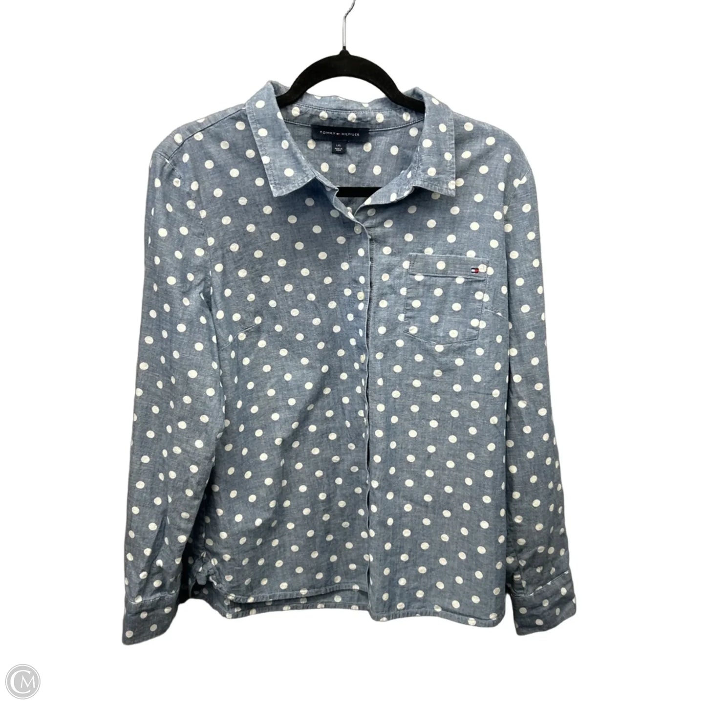 Top Long Sleeve By Tommy Hilfiger In Blue & White, Size: L