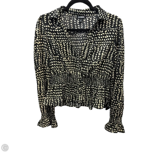 Top Long Sleeve By Express In Black & Cream, Size: M