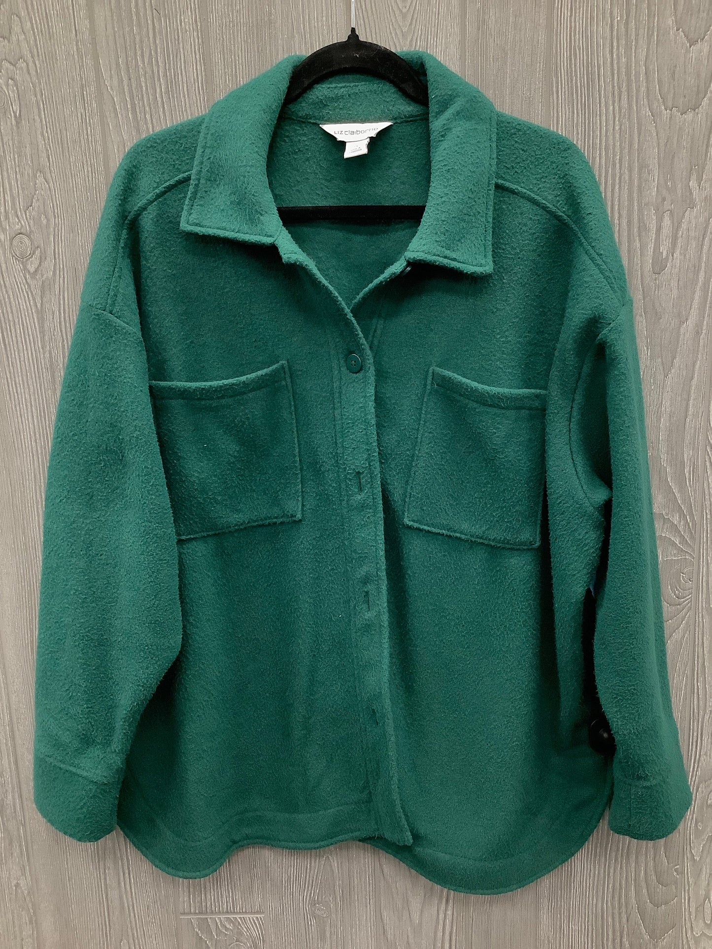 Jacket Shirt By Liz Claiborne In Green, Size: 1x