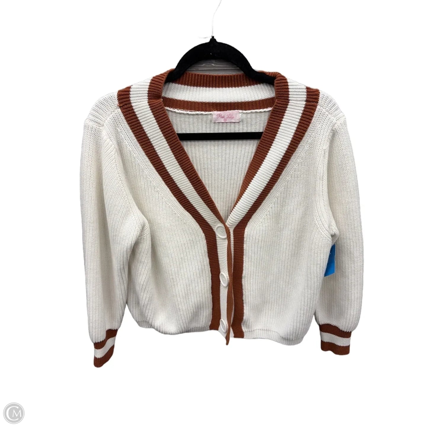 Sweater Cardigan By Pink Lily In Brown & White, Size: M