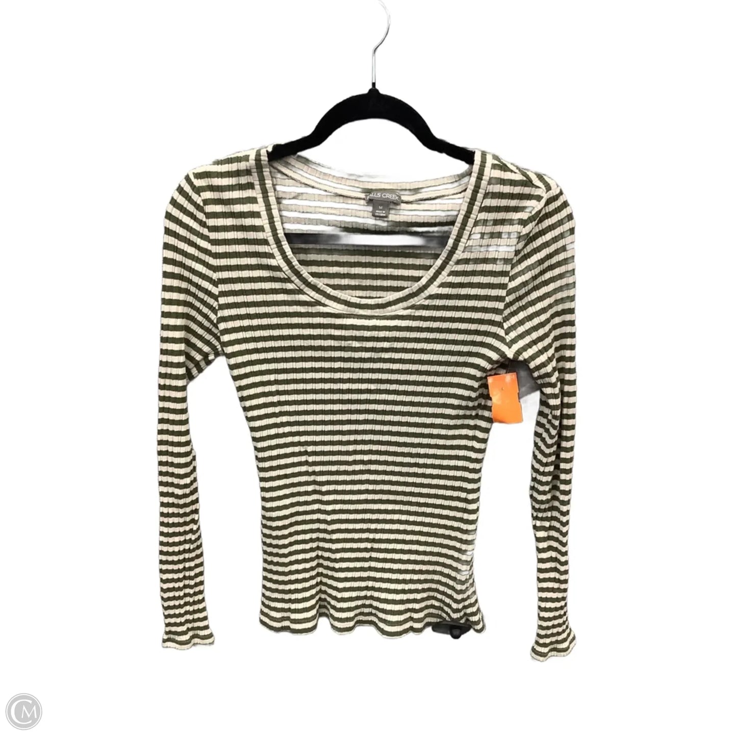 Top Long Sleeve By Falls Creek In Green & White, Size: M