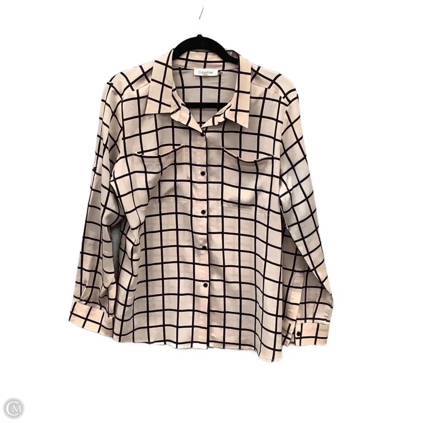 Top Long Sleeve By Calvin Klein In Black & Pink, Size: L