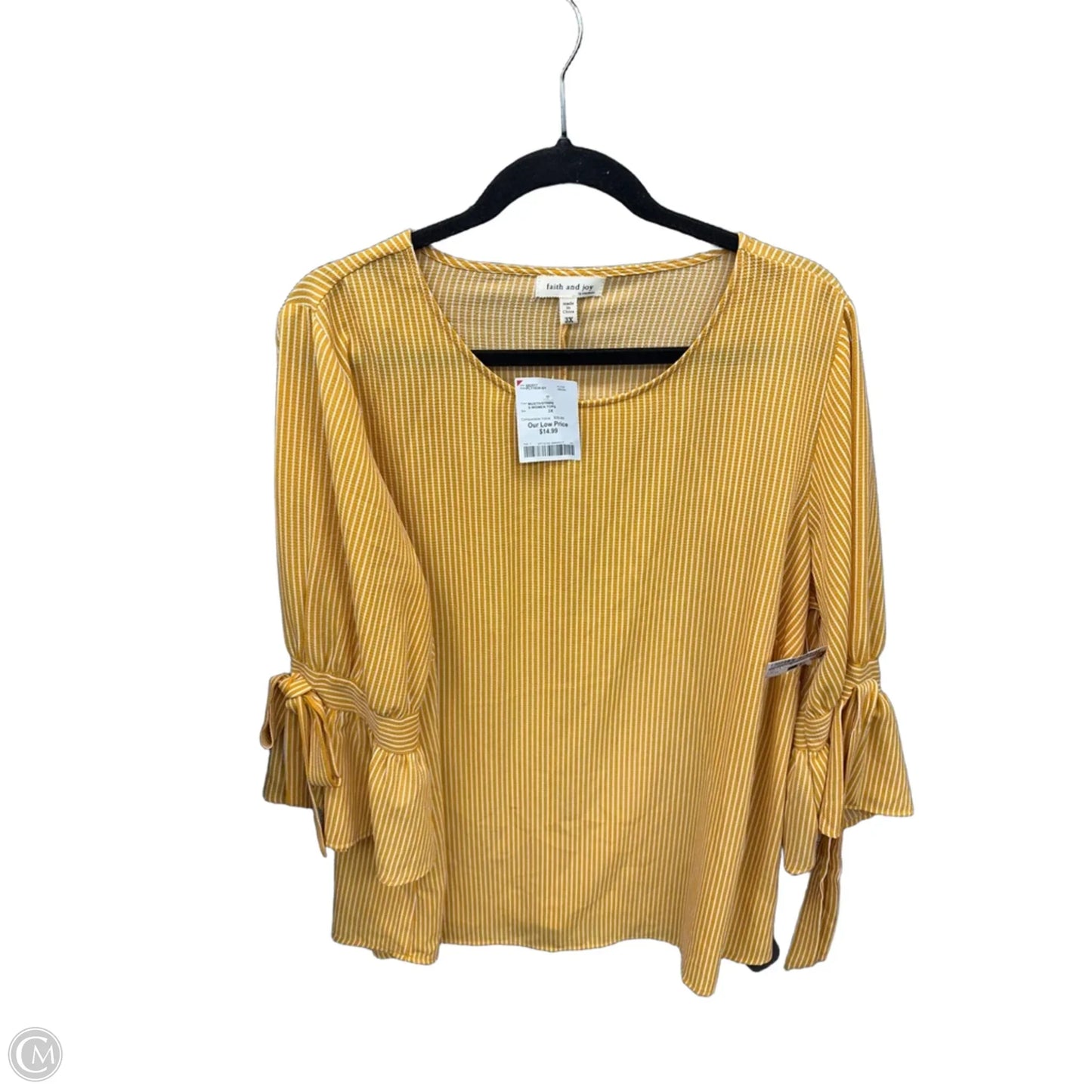 Top Long Sleeve By Faith And Joy In White & Yellow, Size: 3x