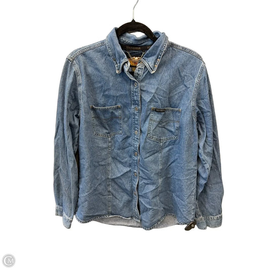 Top Long Sleeve By Harley Davidson In Blue Denim, Size: L