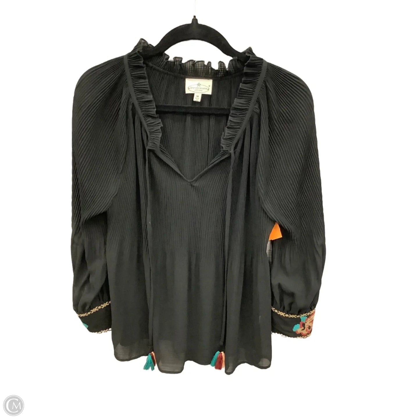 Blouse Long Sleeve By Grand And Greene In Black, Size: M