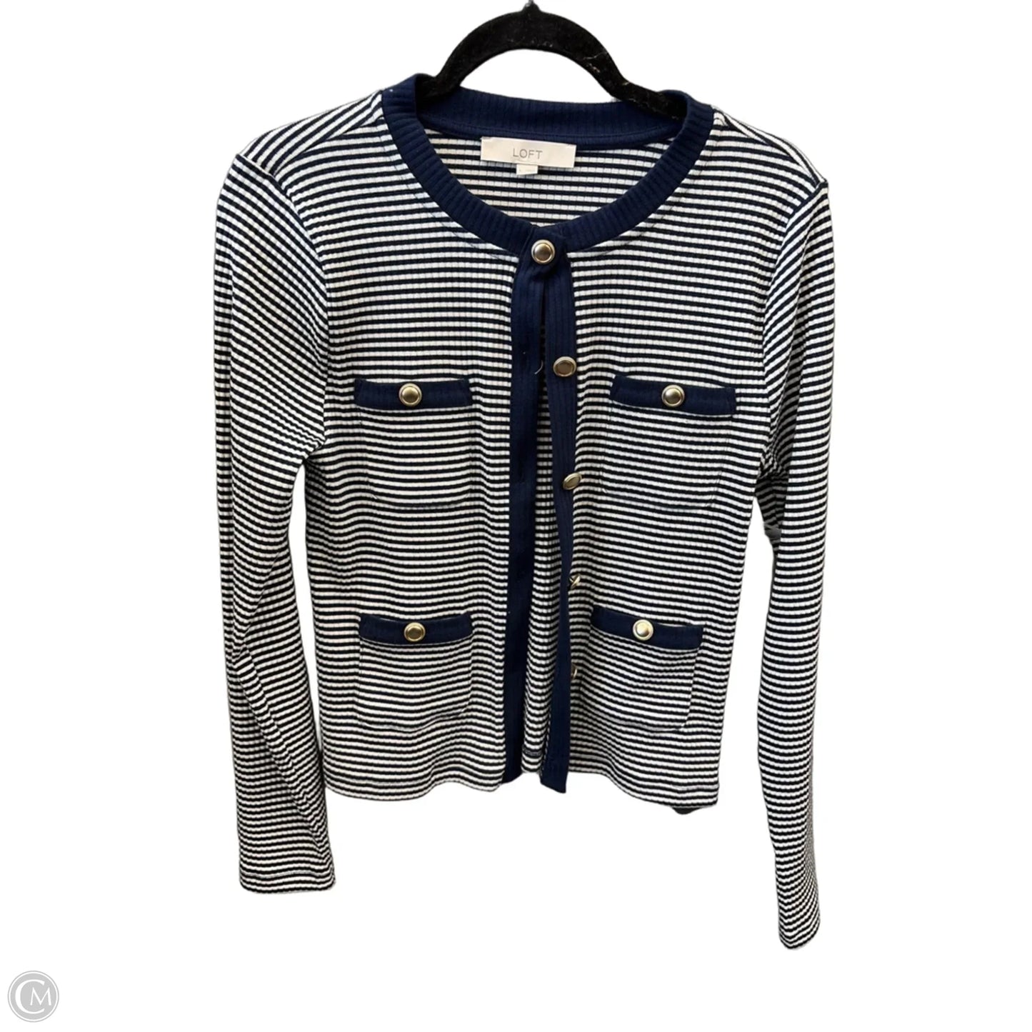 Cardigan By Loft In Striped Pattern, Size: L