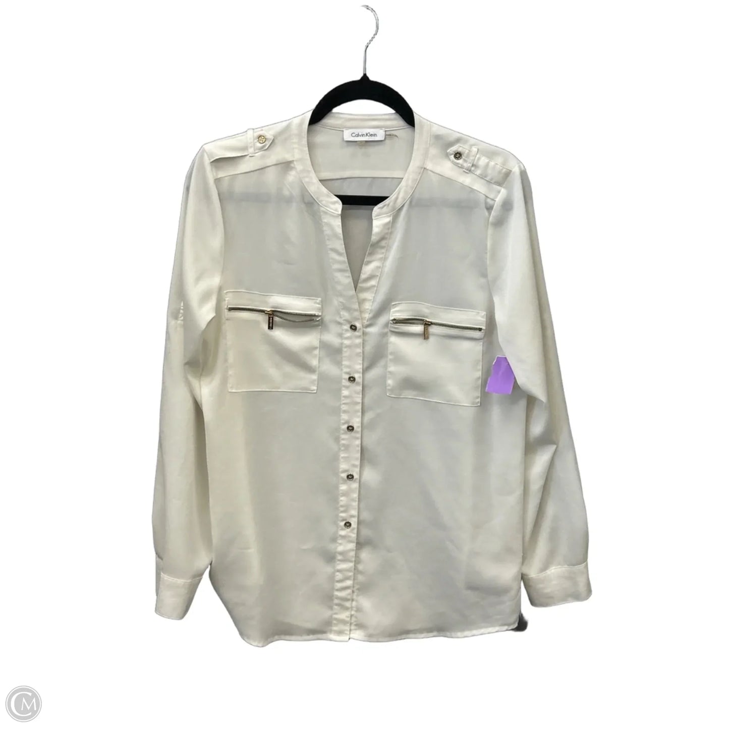 Top Long Sleeve By Calvin Klein In White, Size: M