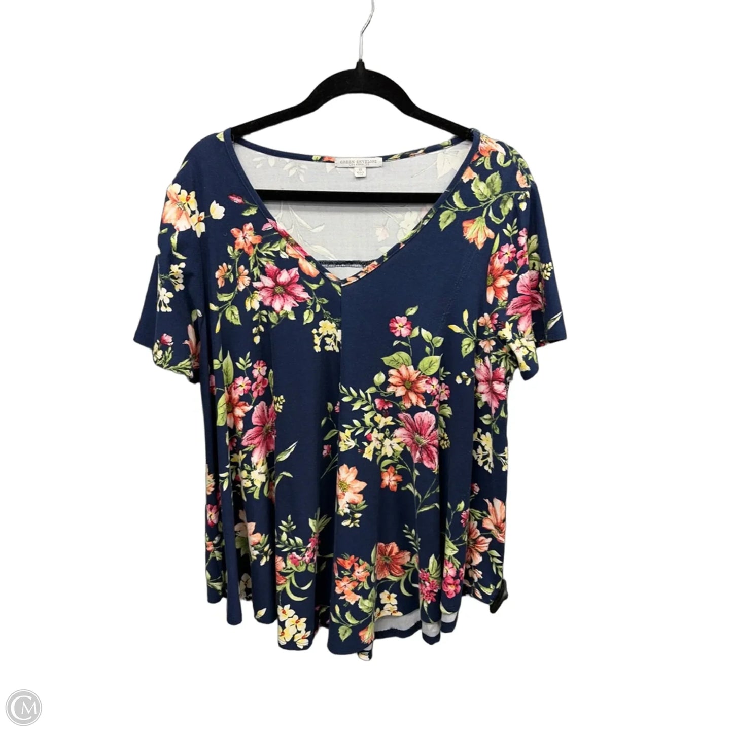 Top Short Sleeve By Green Envelope In Blue, Size: 1x