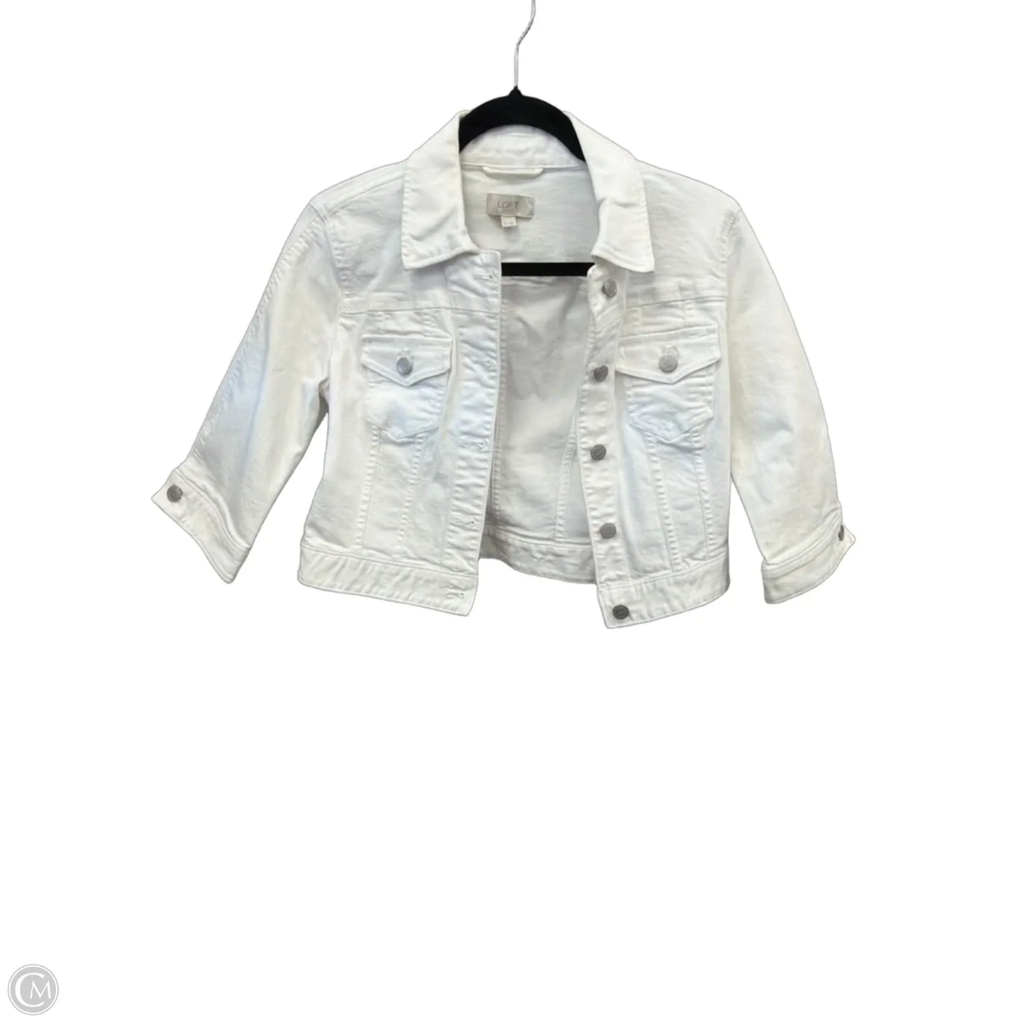 Jacket Denim By Loft In White Denim, Size: Xs