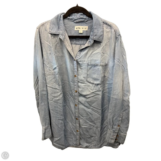 Top Long Sleeve By Ava & Viv In Blue Denim, Size: 1x