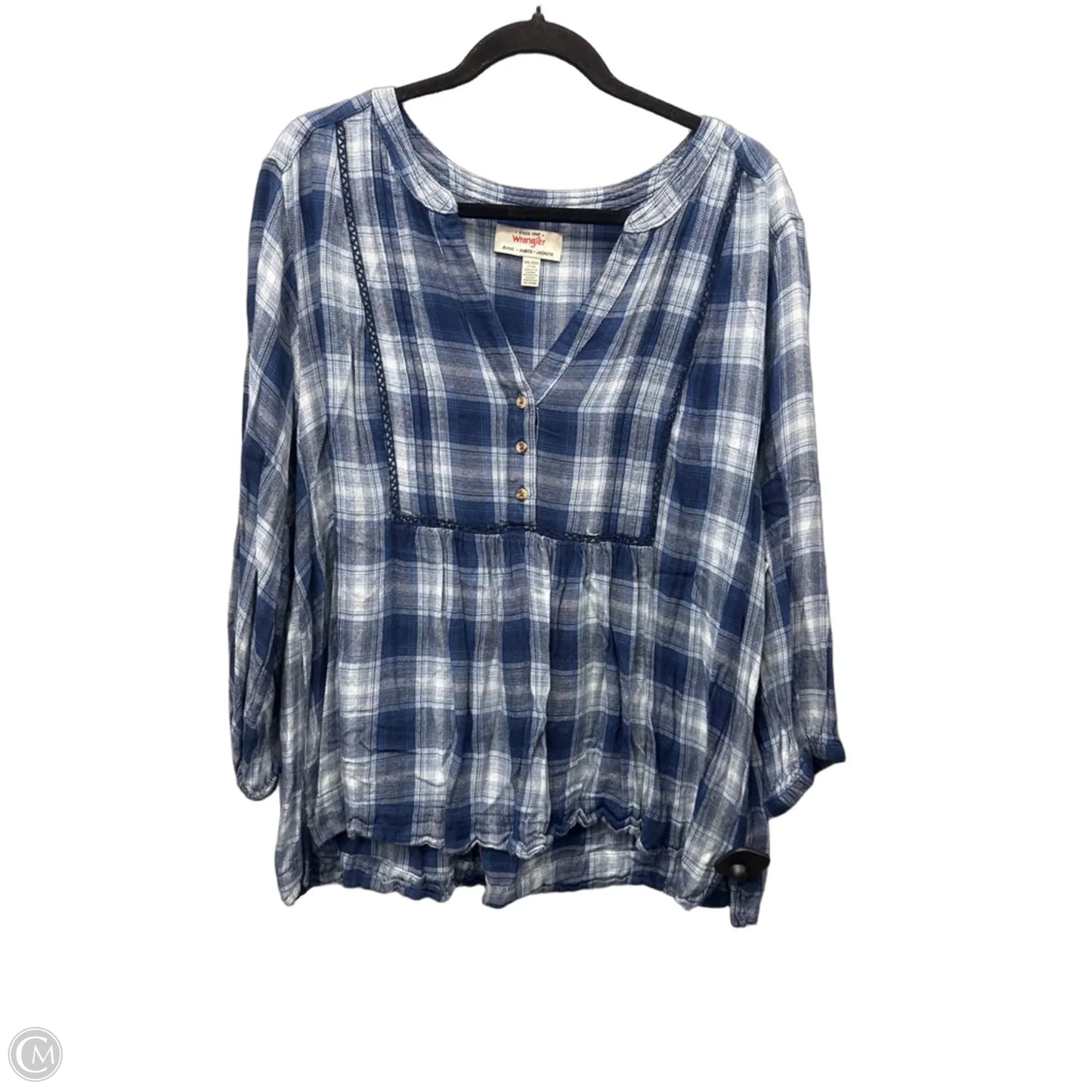 Top 3/4 Sleeve By Wrangler In Blue, Size: Xxl