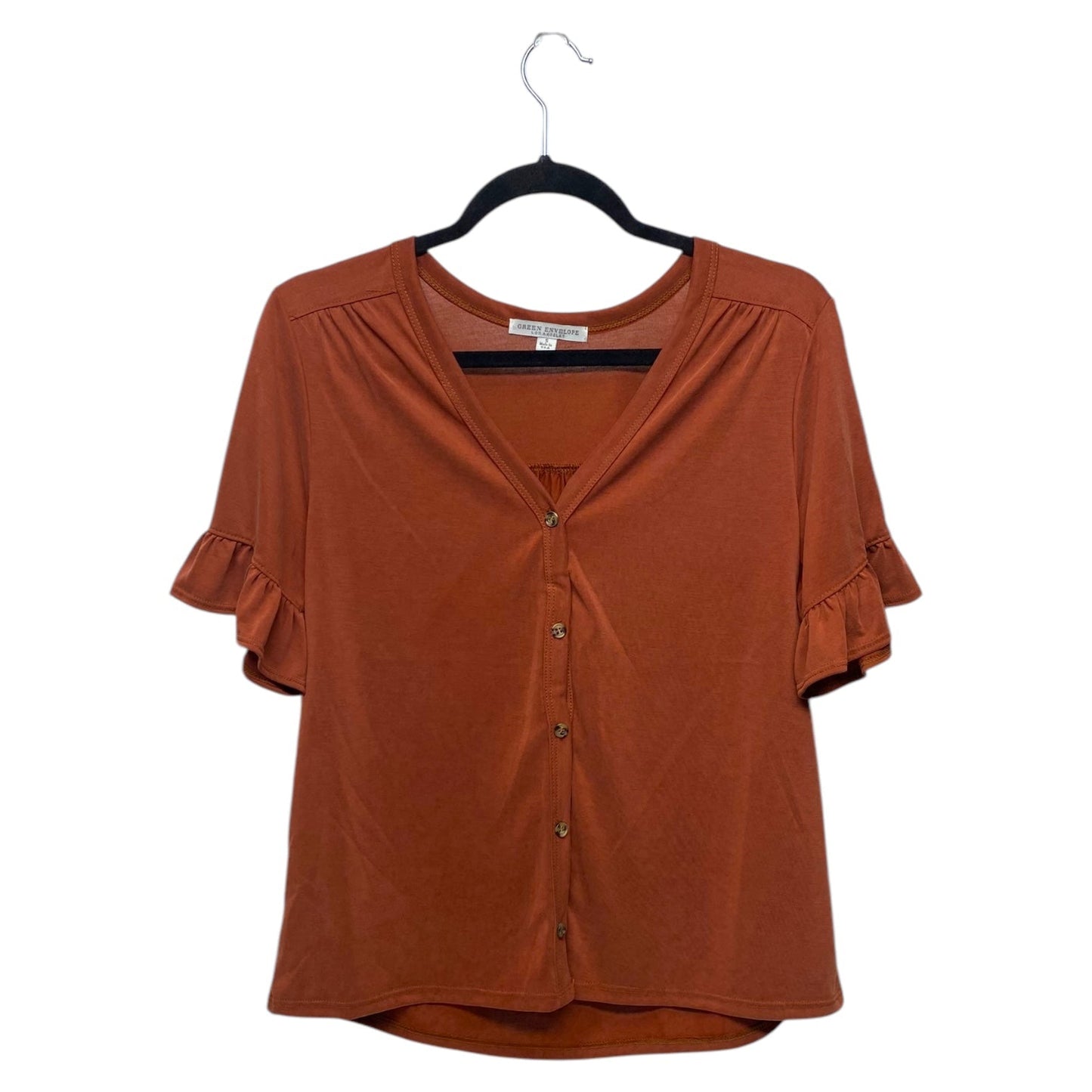 Top Short Sleeve By Green Envelope In Brown, Size: S