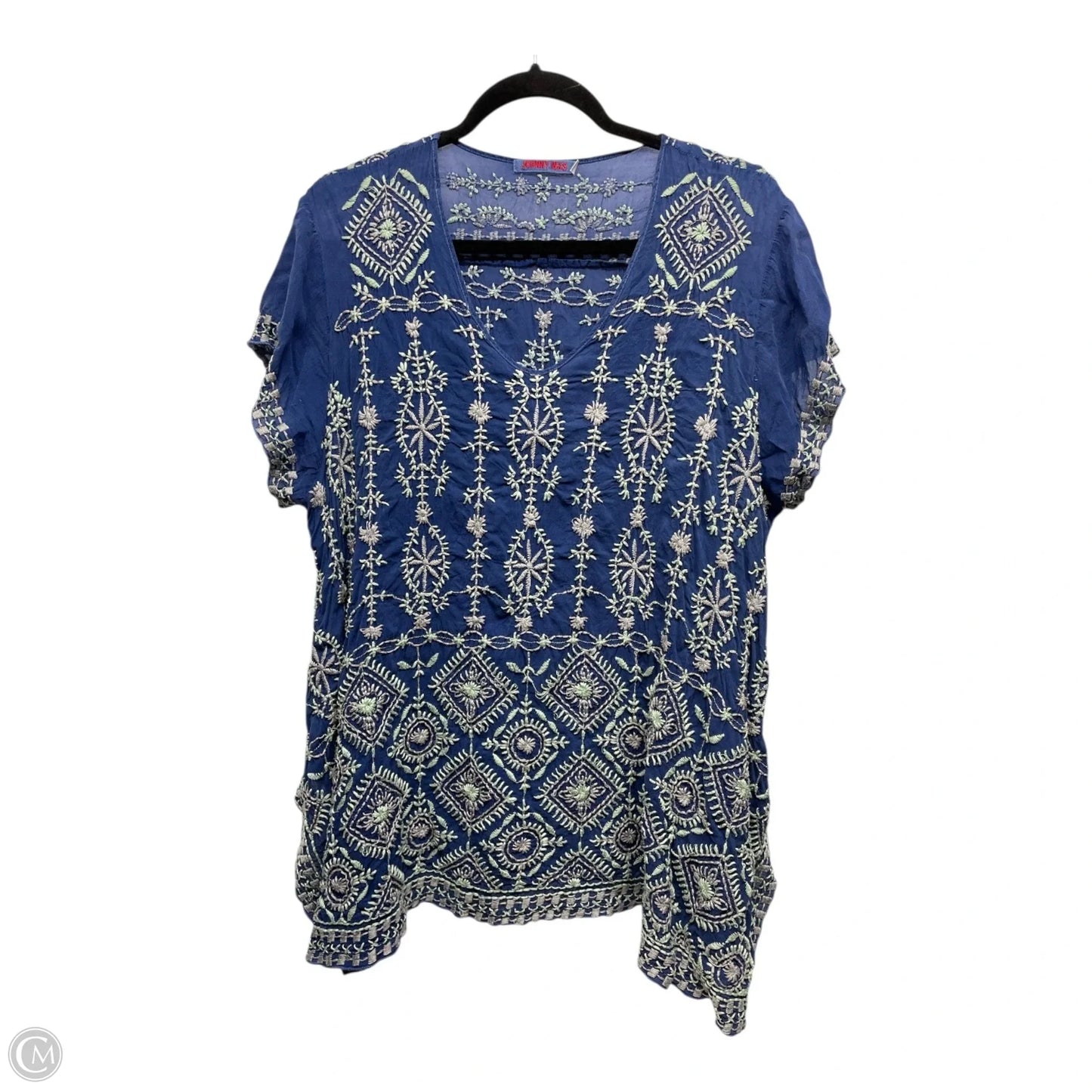 Top Short Sleeve By Johnny Was In Blue & Cream, Size: Xl