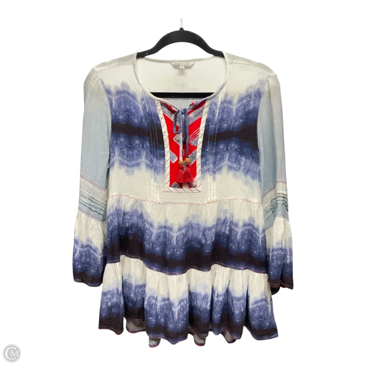 Top 3/4 Sleeve By John Mark In Blue Red & White, Size: S