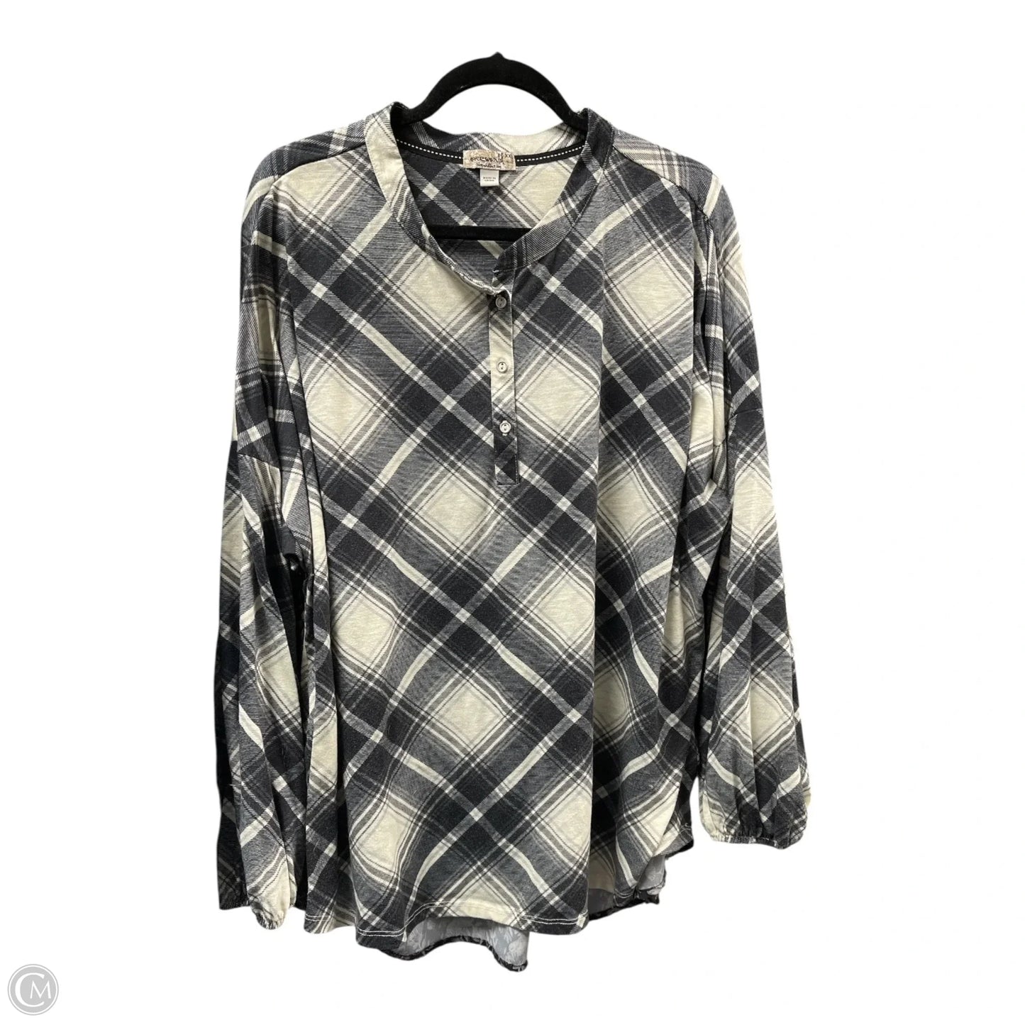 Top Long Sleeve By One World In Black & Cream, Size: Xxl