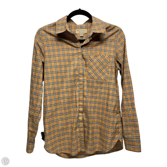 Top Long Sleeve Luxury Designer By Burberry In Plaid Pattern, Size: 6