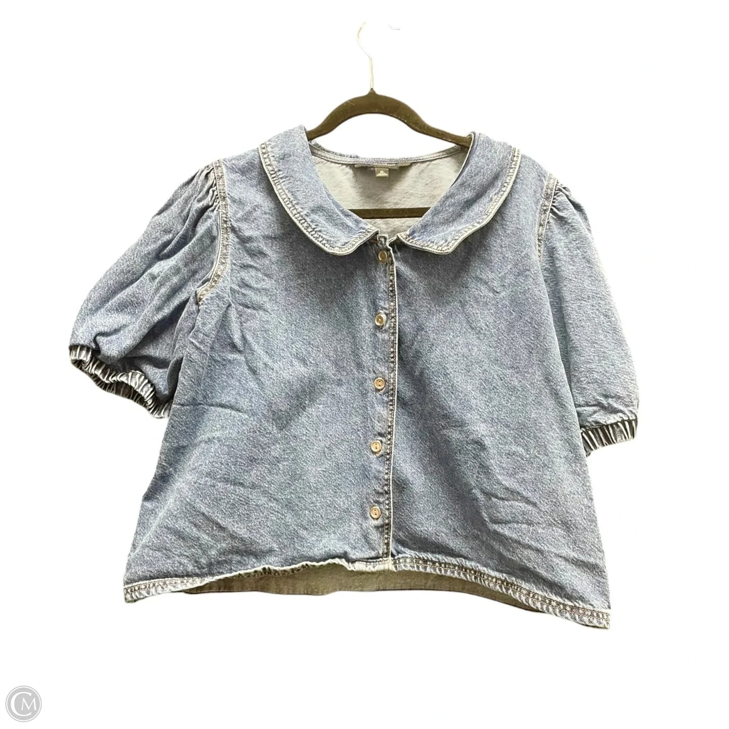 Top Short Sleeve By Calligraphie In Blue Denim, Size: Xl