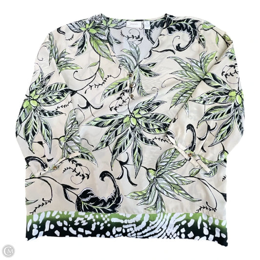 Top Long Sleeve By Chicos In Cream & Green, Size: Xl