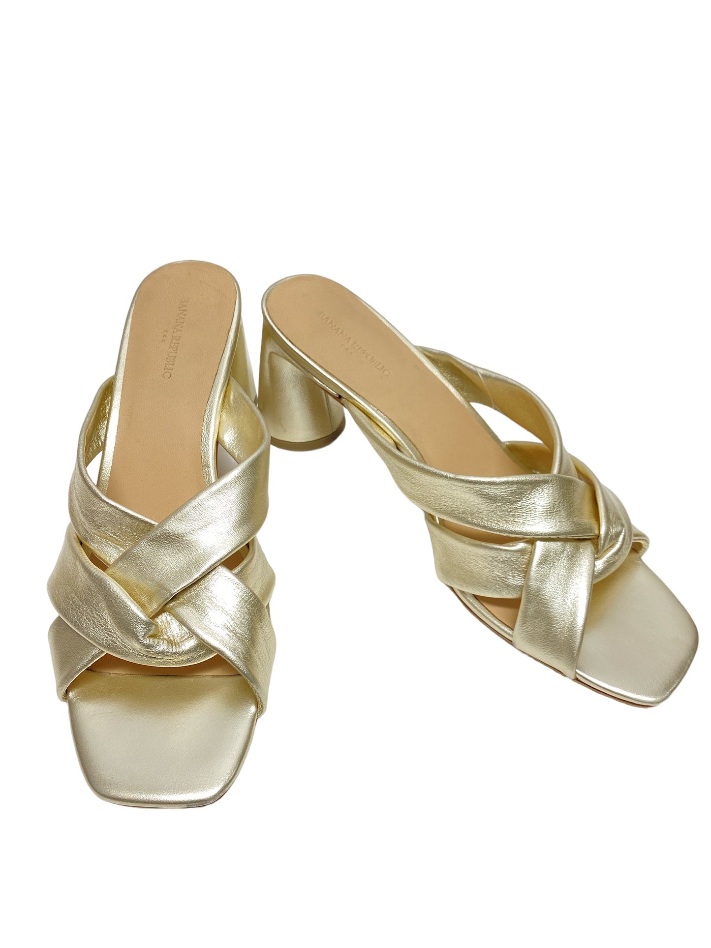 Gold Sandals Heels Block Banana Republic, Size 8.5
