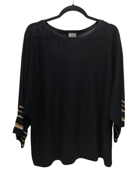 Top 3/4 Sleeve By Chicos In Black & Gold, Size: L