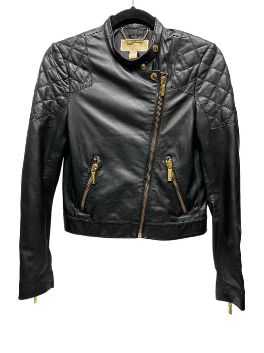 Black Jacket Leather Michael By Michael Kors, Size Xs