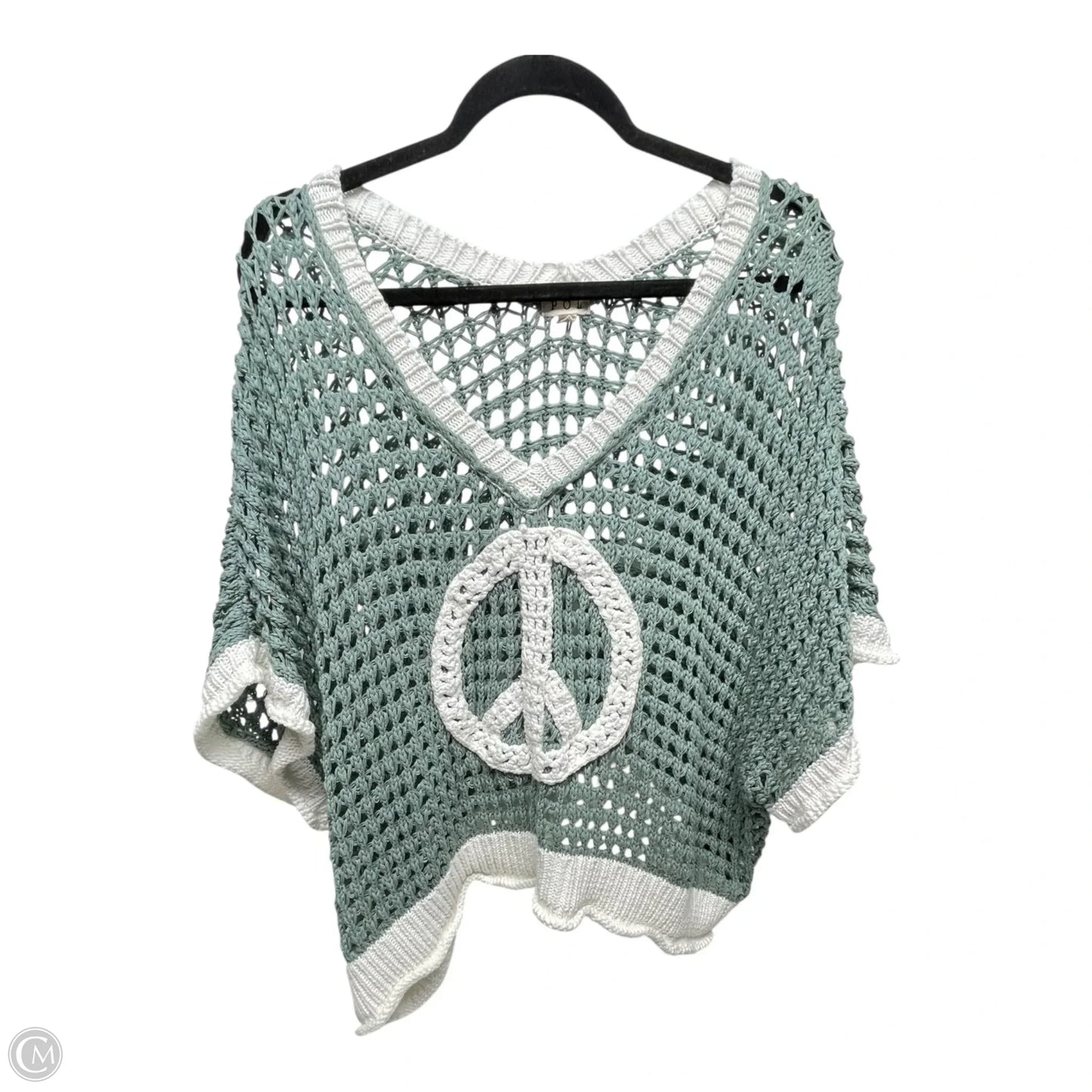 Sweater Short Sleeve By Pol In Green & White, Size: S
