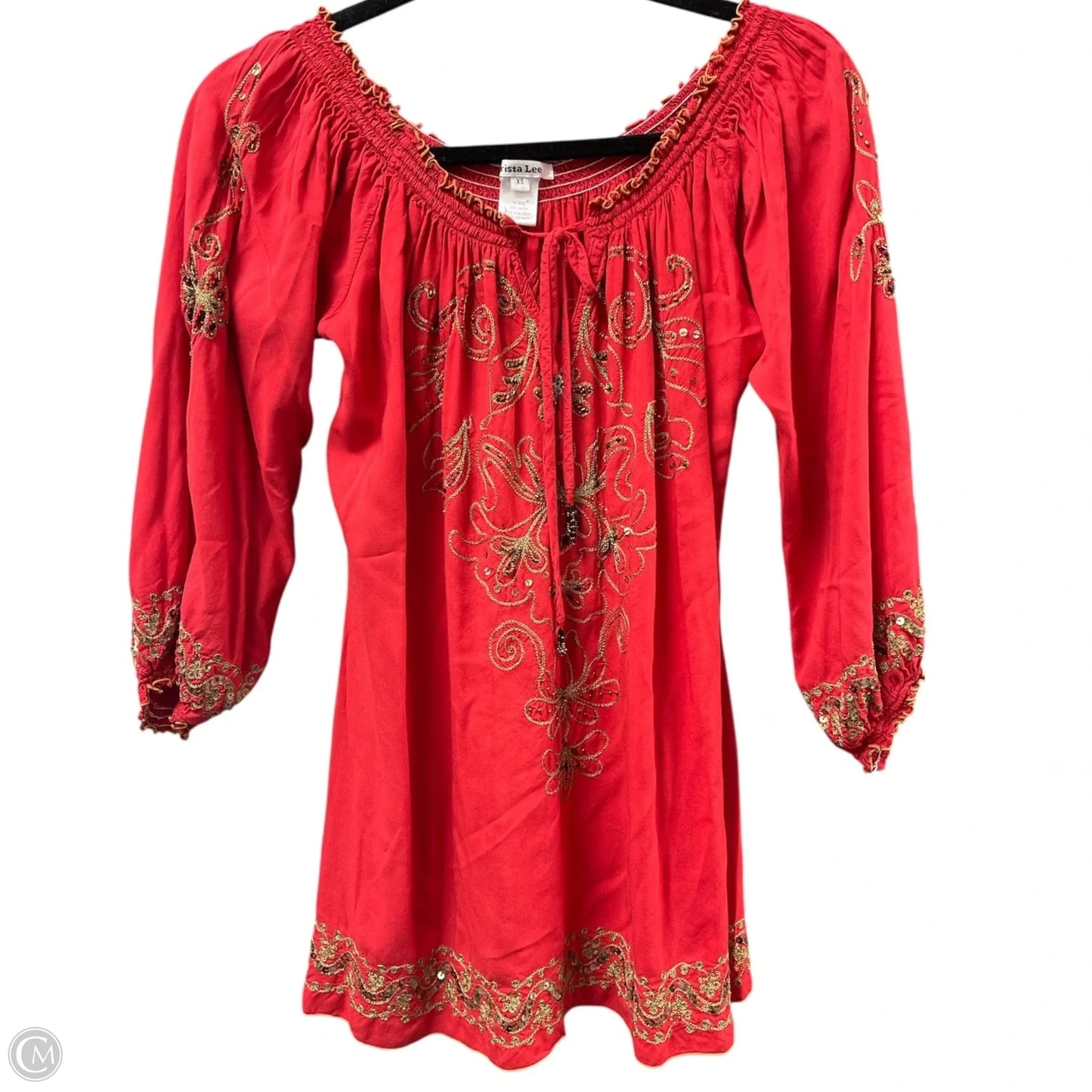 Top 3/4 Sleeve By KRISTA LEE -  In Red & Tan, Size: Xs