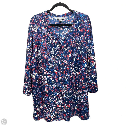 Blouse 3/4 Sleeve By Catherines In Blue & Red & White, Size: 3x