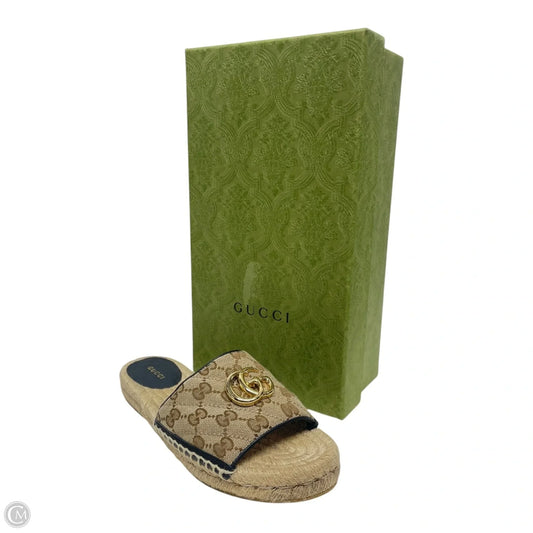 Sandals Luxury Designer By Gucci In Black & Brown, Size: 6.5