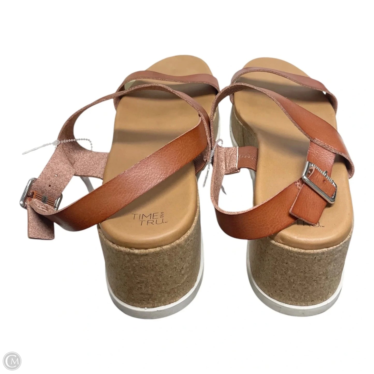 Sandals Heels Block By Time And Tru In Brown, Size: 11