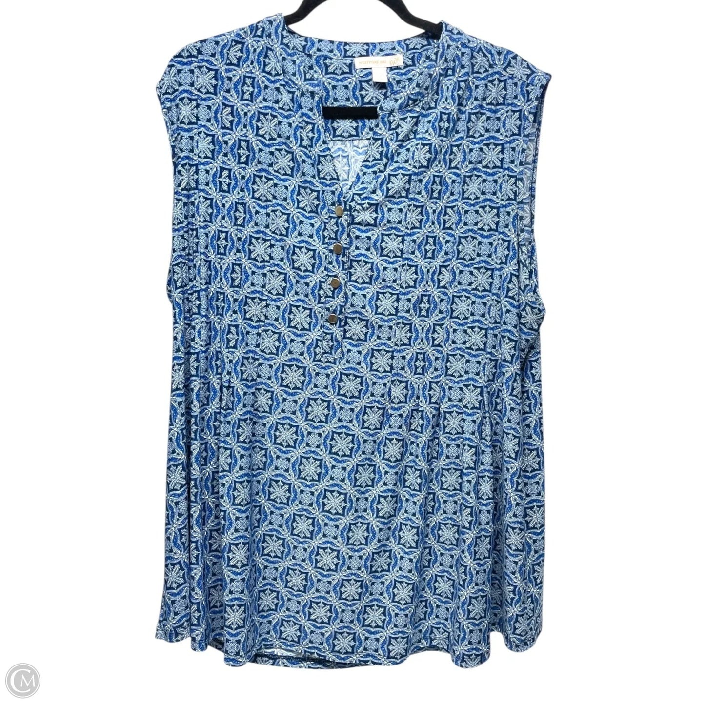 Top Sleeveless By Westport In Blue & White, Size: 2x