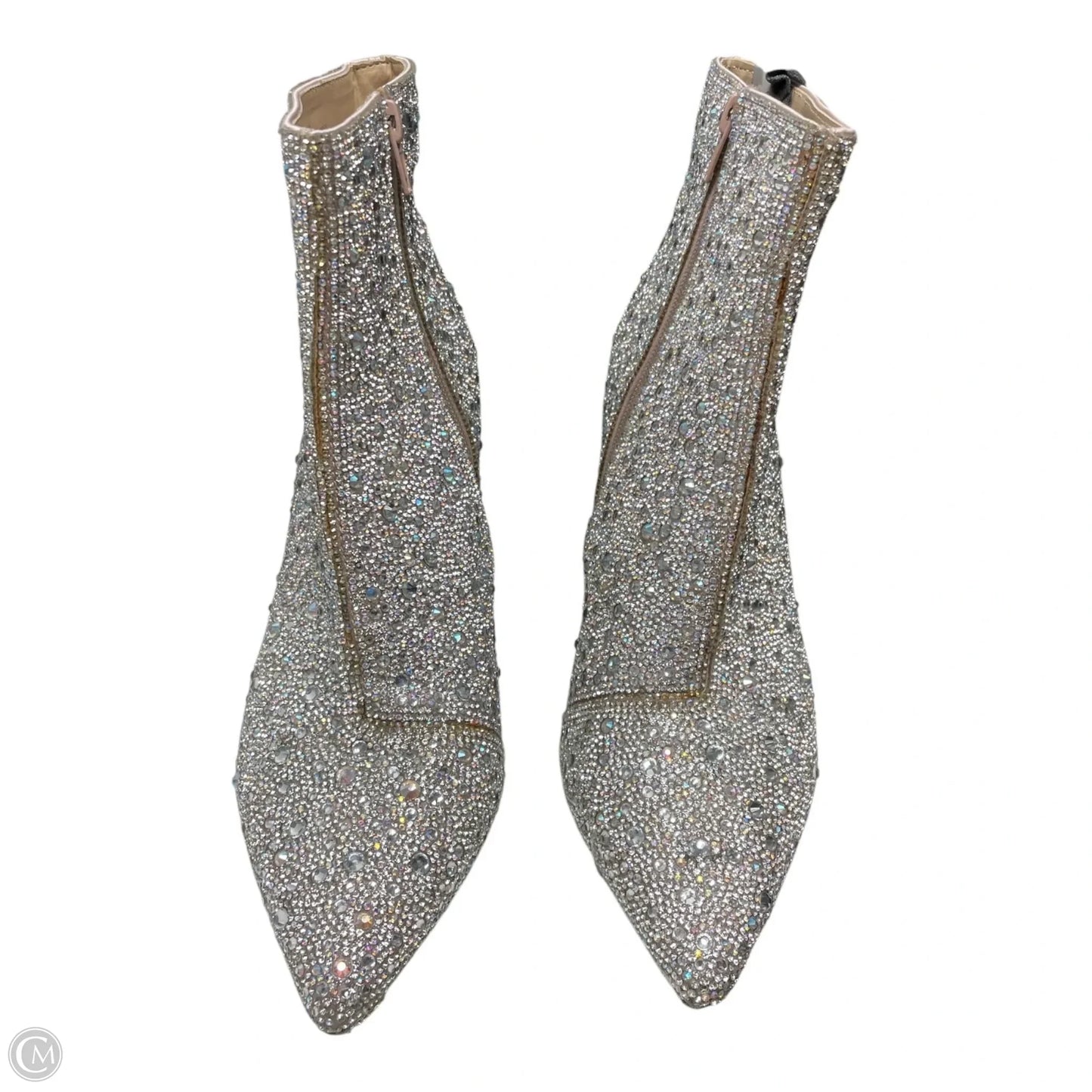 Boots Ankle Heels By Betsey Johnson In Silver, Size: 9