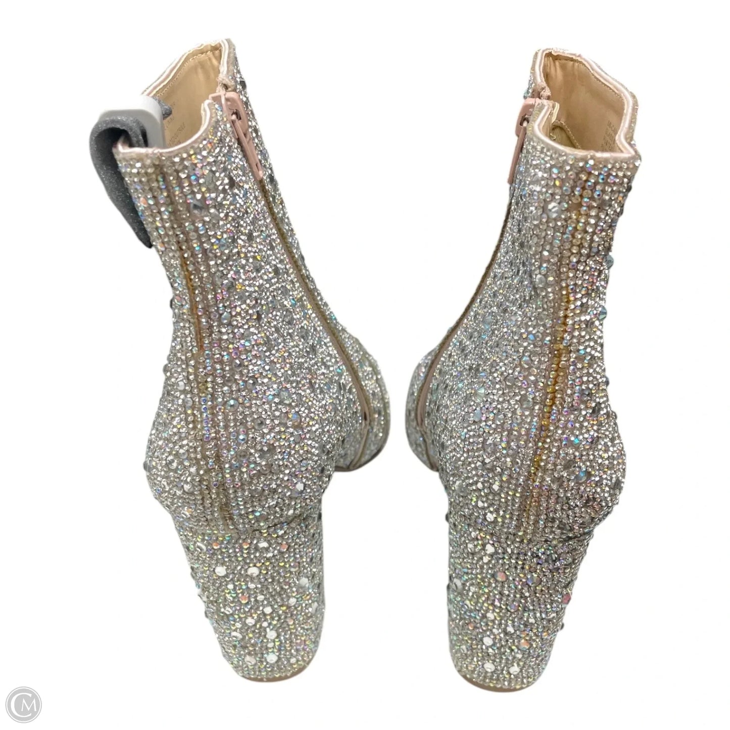 Boots Ankle Heels By Betsey Johnson In Silver, Size: 9