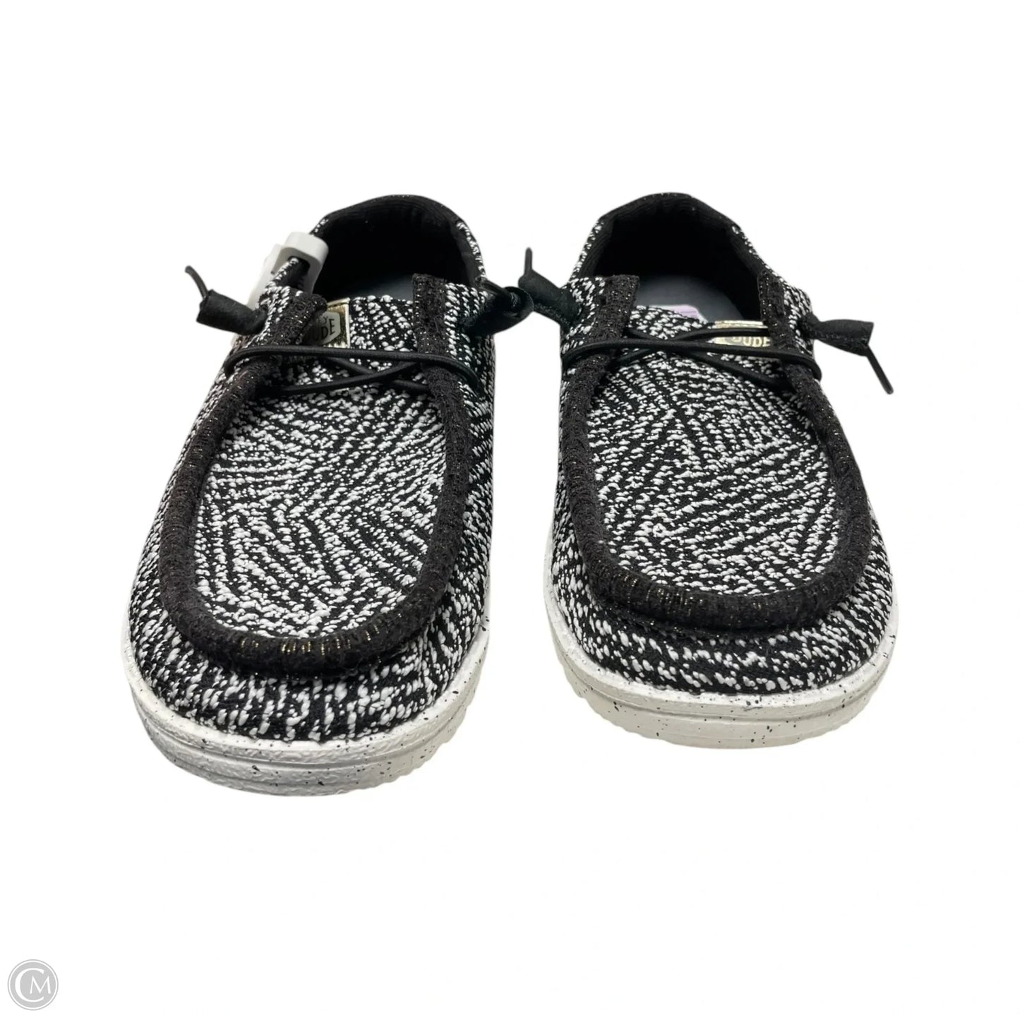 Shoes Flats By Hey Dude In Black & White, Size: 7