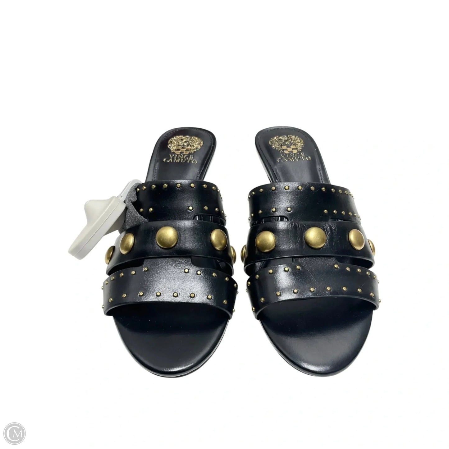 Sandals Heels Kitten By Vince Camuto In Black & Gold, Size: 7