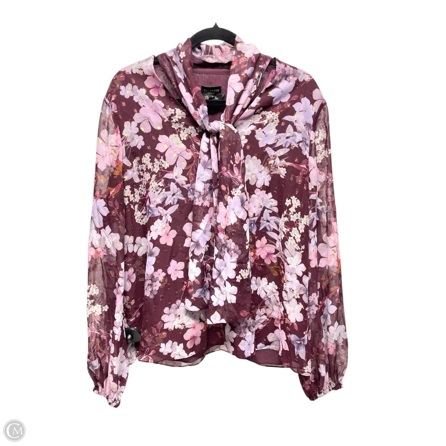 Blouse Long Sleeve By Ted Baker In Floral Print, Size: Xl