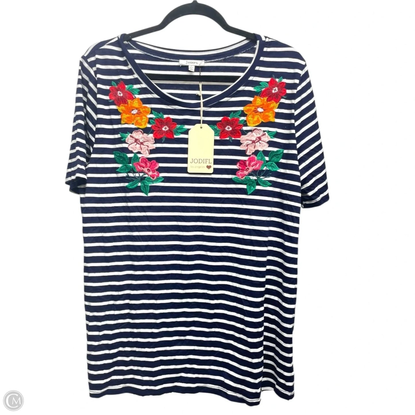 Top Short Sleeve By Jodifl In Striped Pattern, Size: L