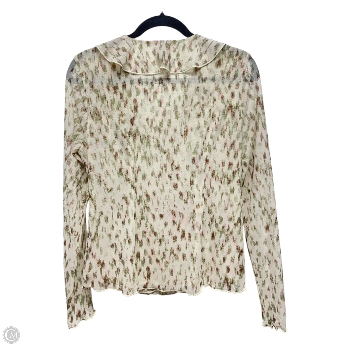 Blouse Long Sleeve By Cabi In Green & Tan, Size: S