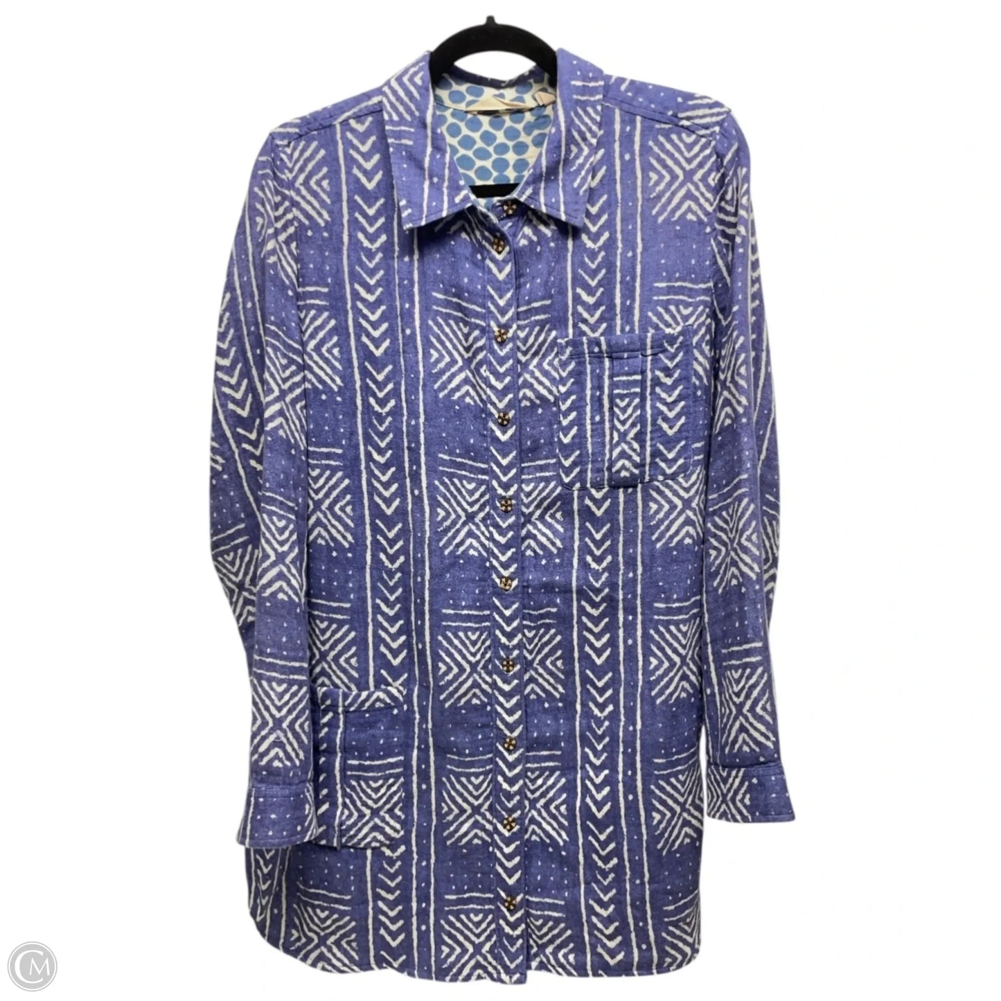 Top Long Sleeve By Soft Surroundings In Blue & White, Size: Xl