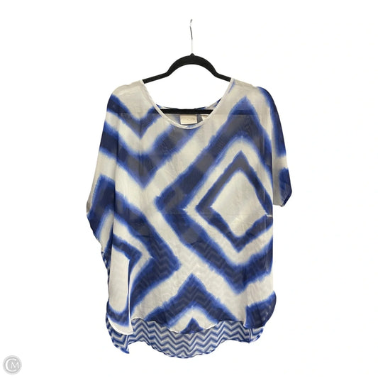 Blouse Short Sleeve By Chicos In Blue & White, Size: L