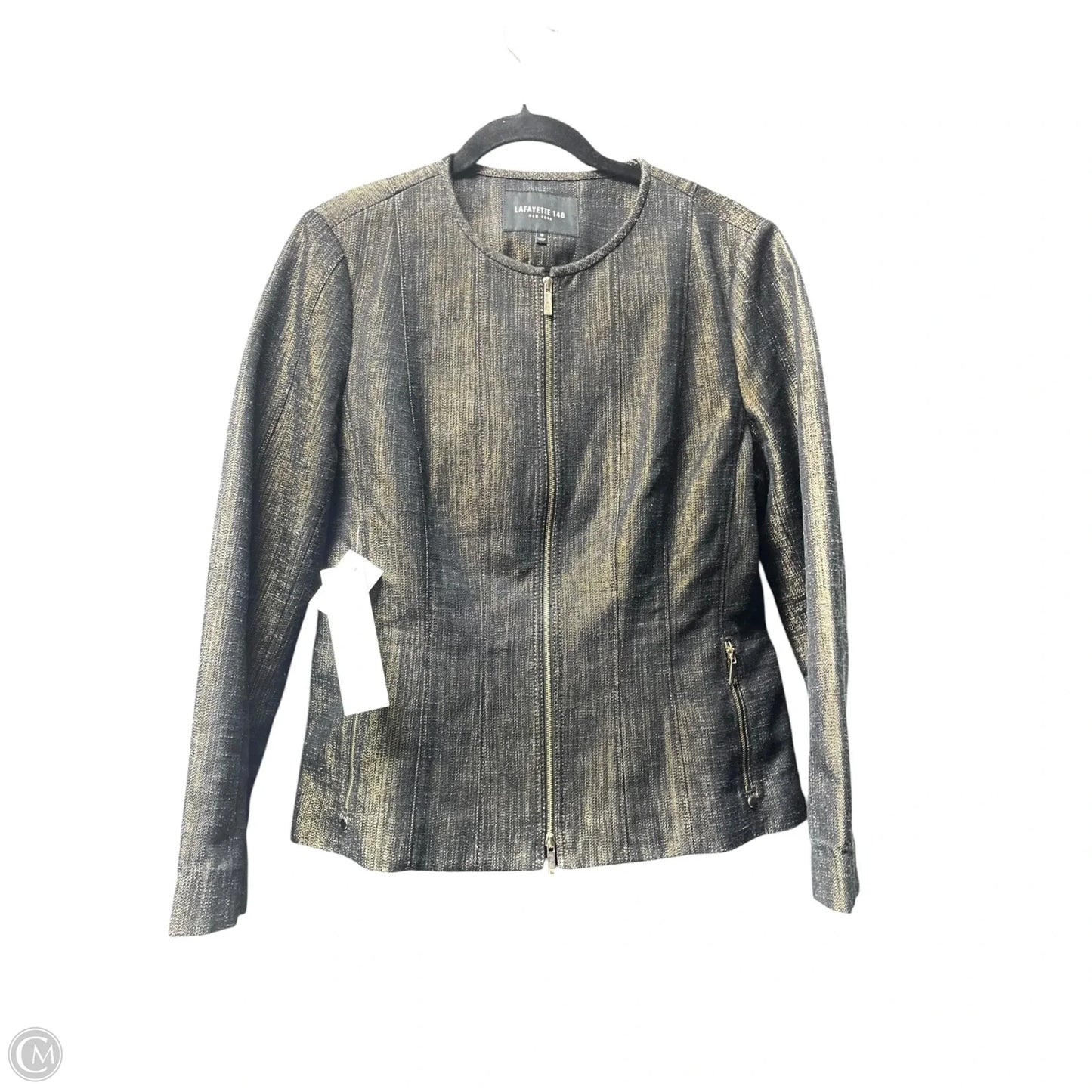 Jacket Designer By Lafayette 148 In Black & Gold, Size: 10