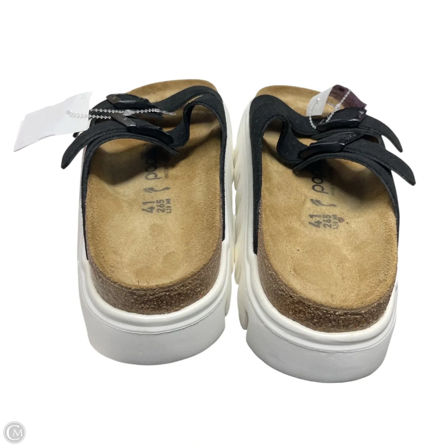 Sandals Flats By Birkenstock In Black & Tan, Size: 10