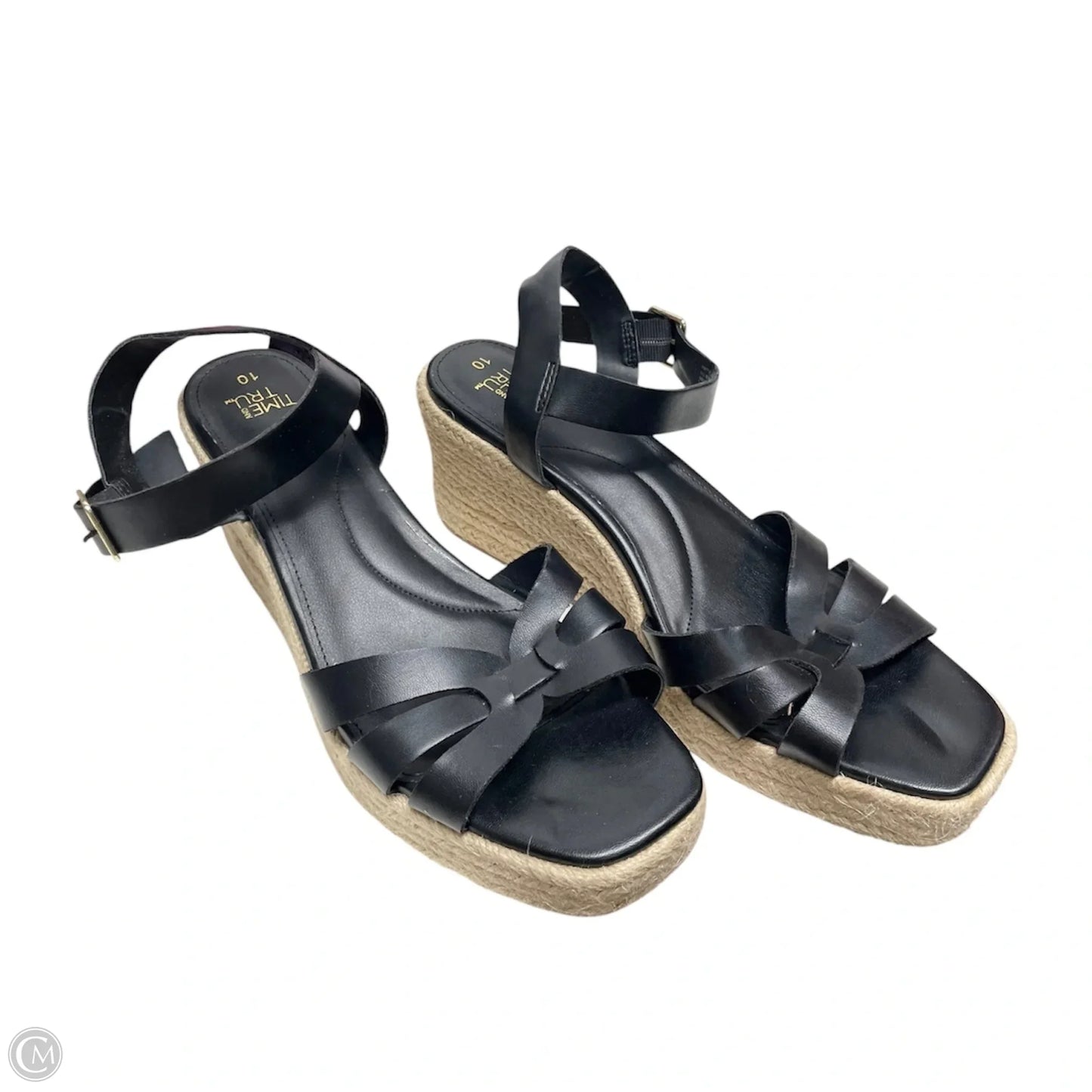 Sandals Heels Wedge By Time And Tru In Black & Tan, Size: 10