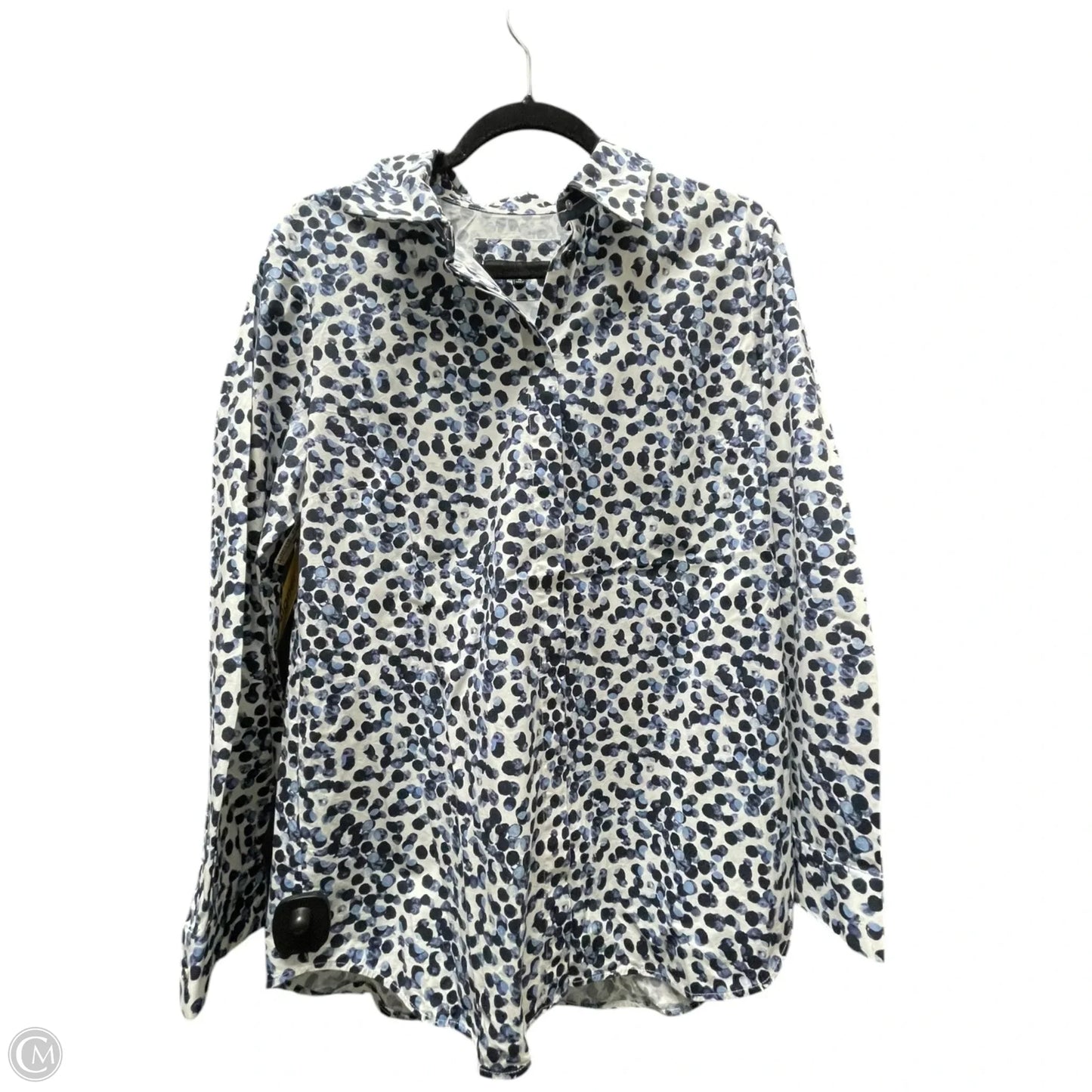 Top Long Sleeve Designer By Lafayette 148 In Blue & White, Size: M